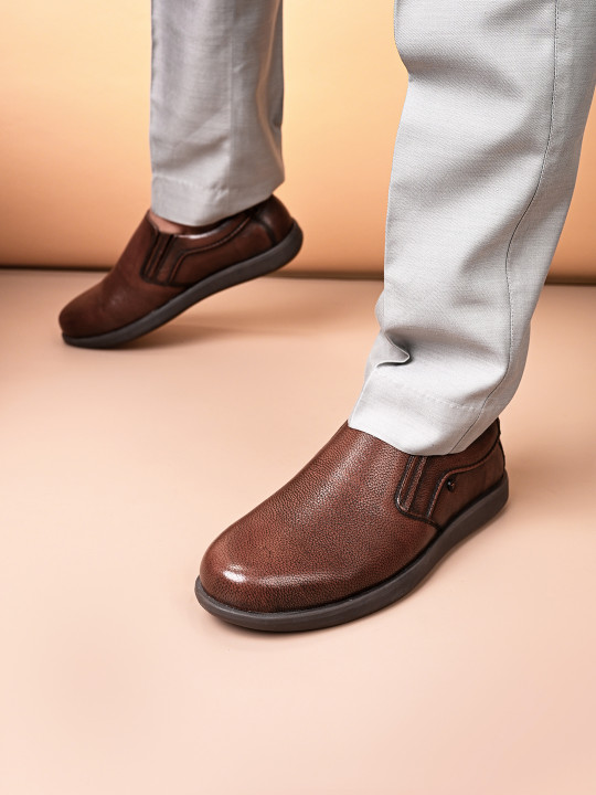 San Frissco Men Textured Leather Formal Slip-Ons