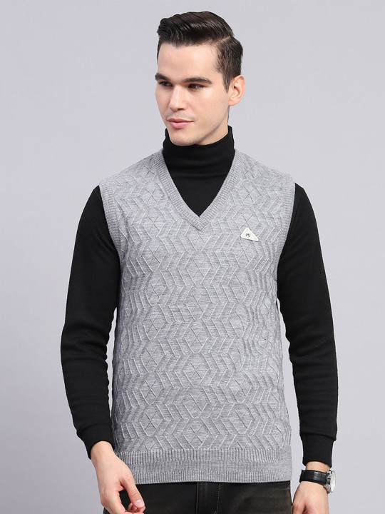 Monte Carlo Men Self Design Chevron Woollen Sweater Vest