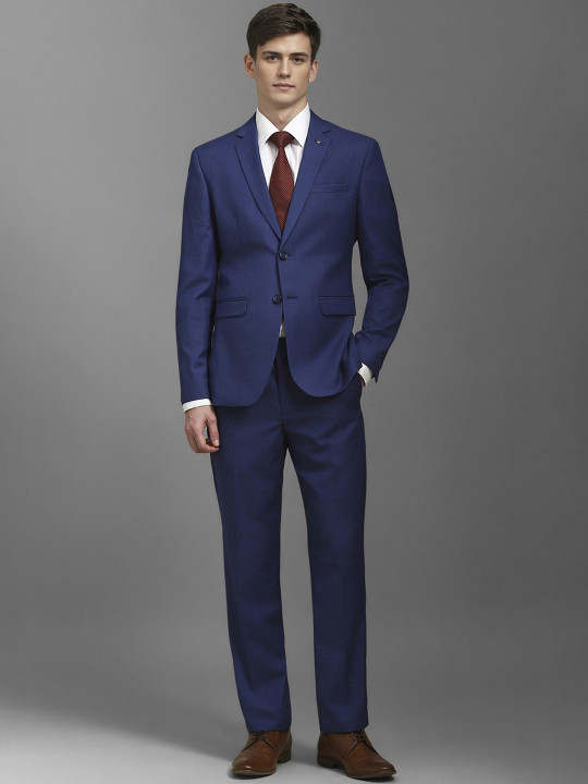 Louis Philippe Men Textured Slim-Fit Notched Lapel Single-Breasted Formal Two-Piece Suit