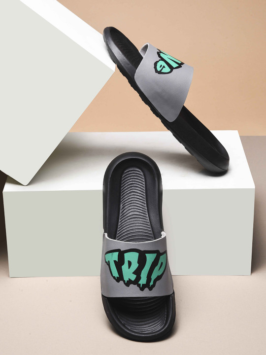 PERY PAO Sliders Mens Grey Stylish Flip Flop & Slippers
