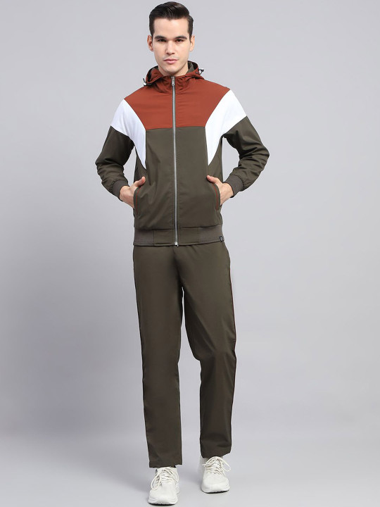Monte Carlo Men Colourblocked Mid-Rise Hooded Neck Full Sleeve Tracksuit