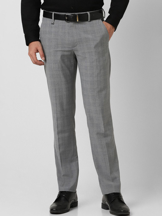 Van Heusen Men Checked Slim Fit Mid-Rise Formal Trousers