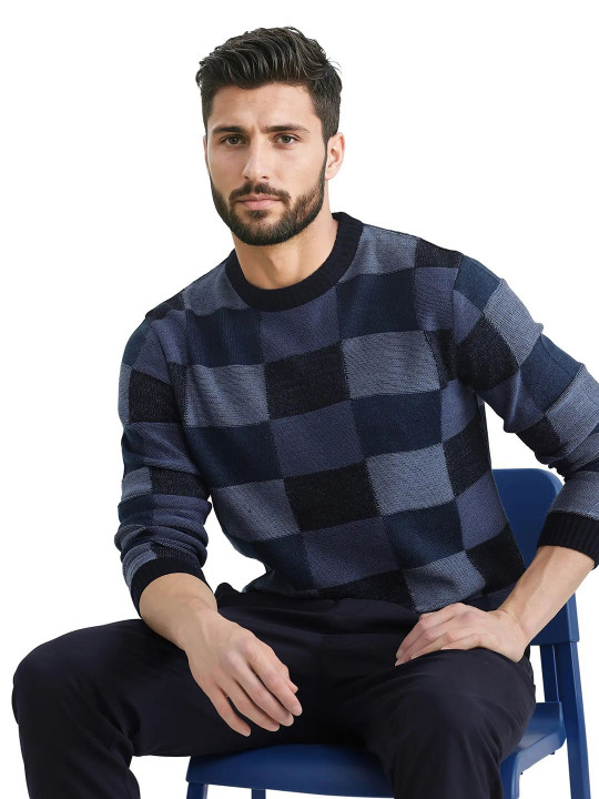 RARE RABBIT Men Jacquard Crew Neck Full Sleeve Regular Fit Sweater