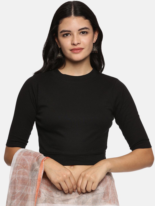 NOT YET by us Ribbed Round Neck Saree Blouse