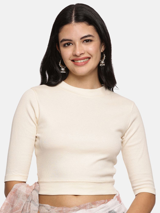 NOT YET by us Ribbed Round Neck Saree Blouse