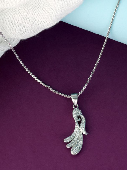 Tuanz Silver Jewelry Unisex 925 Sterling Silver Rhodium-Plated CZ-Stone Studded Pendant