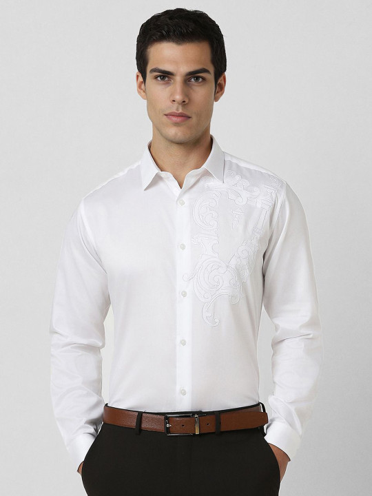Van Heusen Men Spread Collar Textured Slim Fit Cotton Formal Shirt