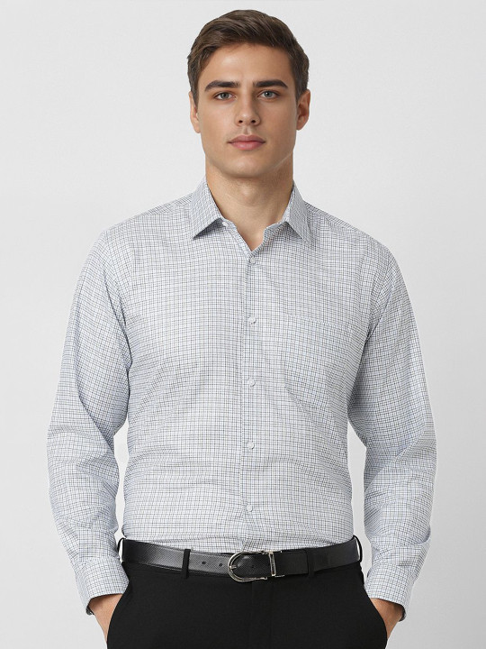 Van Heusen Men Spread Collar Micro Checked Cotton Slim Fit Formal Shirt