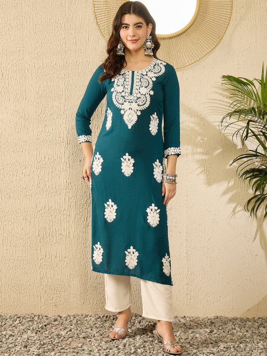 KALINI Floral Embroidered Straight Republic Day Republic Day Kurta
