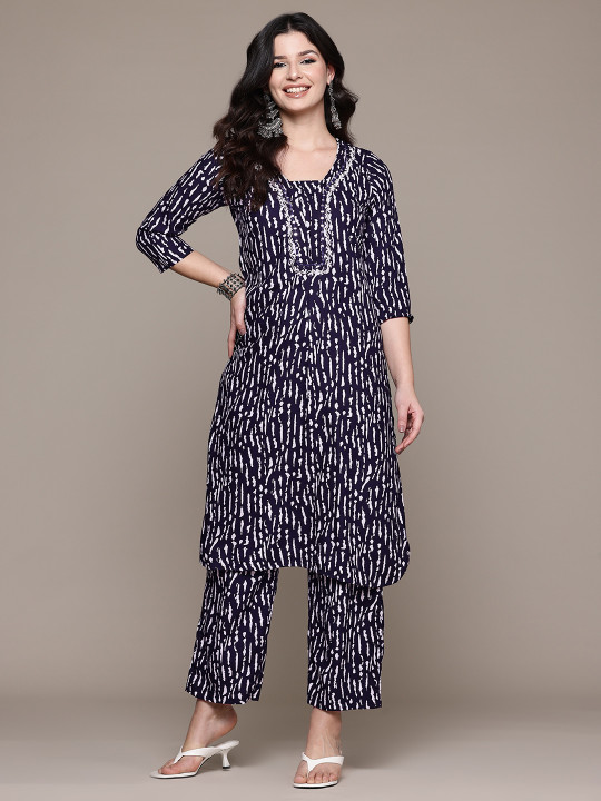 Readiprint Printed Pleated Kurta with Trousers