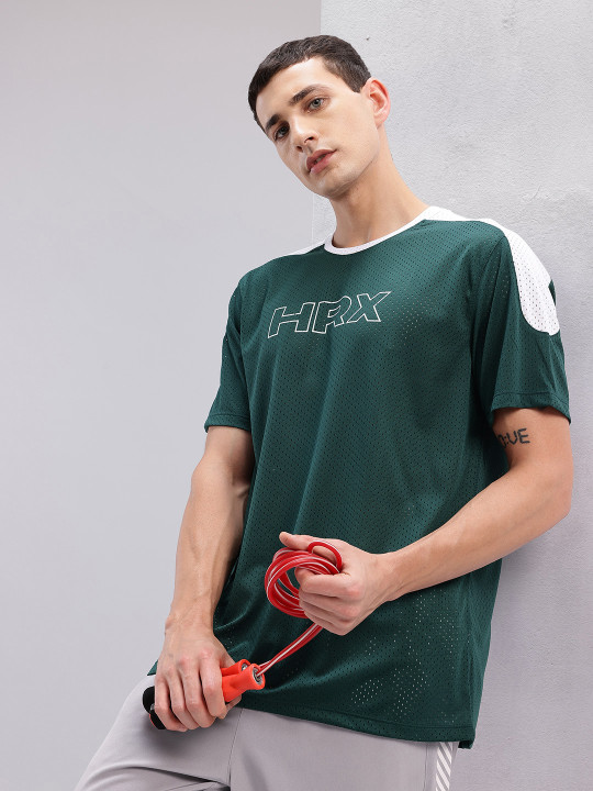 HRX by Hrithik Roshan Brand Logo Print Perforated Training T-shirt
