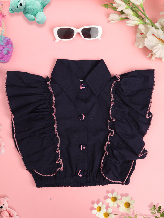 Cutiekins Girls Ruffles Pure Cotton Shirt Style Crop Top