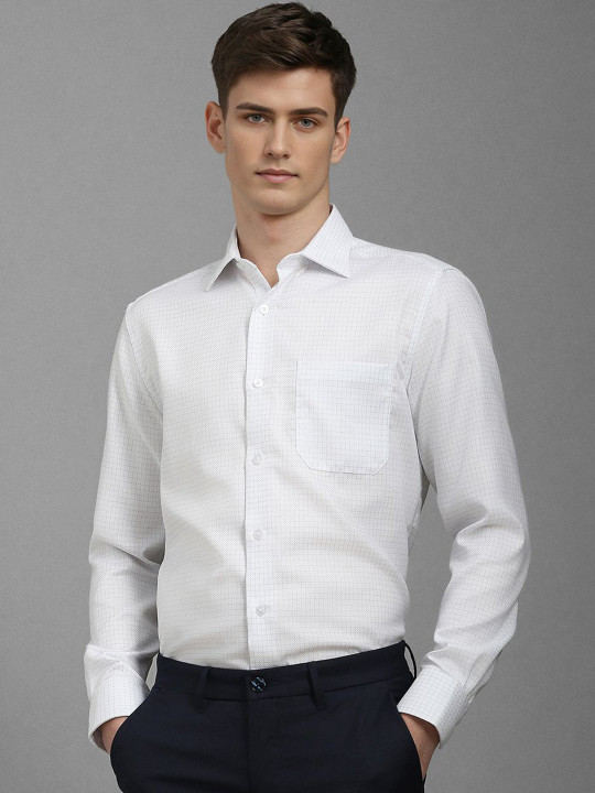 Louis Philippe Men Classic Fit Spread Collar Micro Checked Cotton Formal Shirt