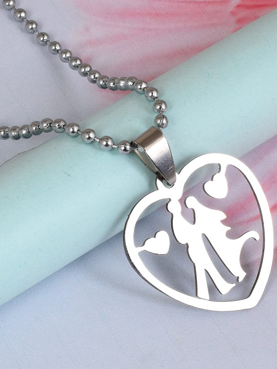 MEMOIR Silver-Plated Heart-Shaped Pendant With Chain