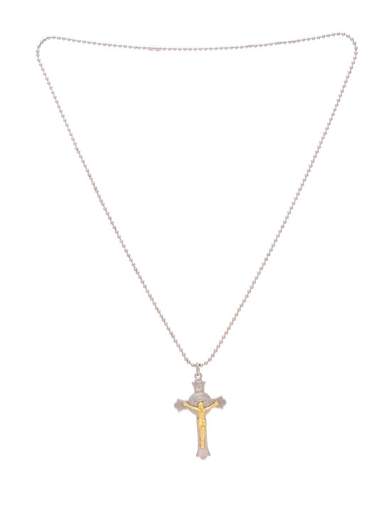 MEMOIR Brass Plated Cross Charm Pendant With Chain