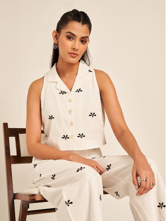 AKKRITI BY PANTALOONS Cotton Lapel Collar Shirt Style Top