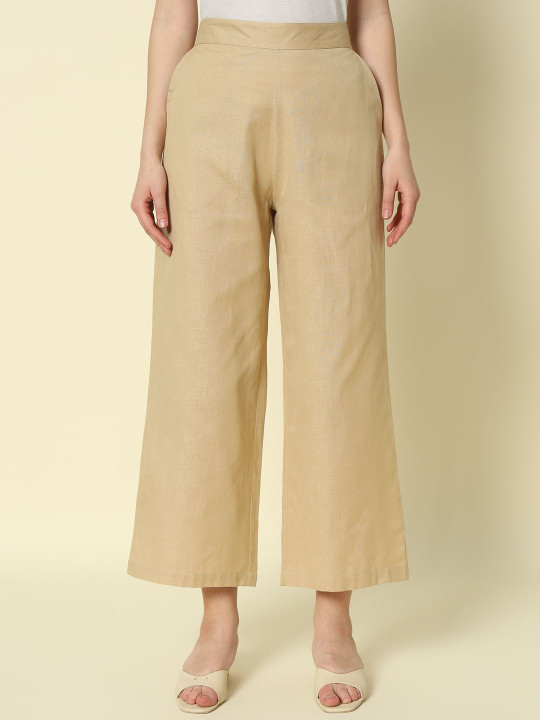 FIORRA Women Straight Chambray Ethnic Cotton Palazzos
