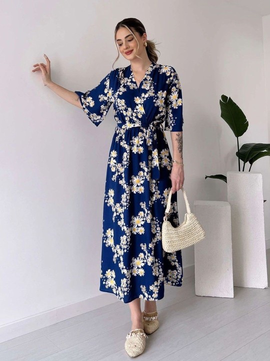 Women Cotton Floral Printed Wrap Midi Dress deal from myntra