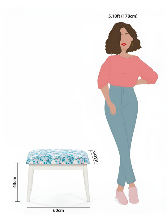 Chumbak Teal Green Floral Printed Memsaab Bench Small - Bohemian Palampore Lounge Chair