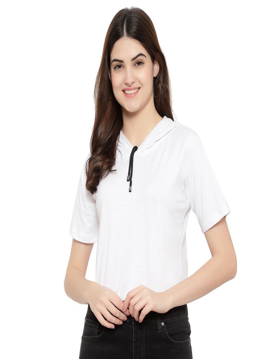 DEEPMAYRA COLLECTION Women Solid Hooded Cotton T-shirt