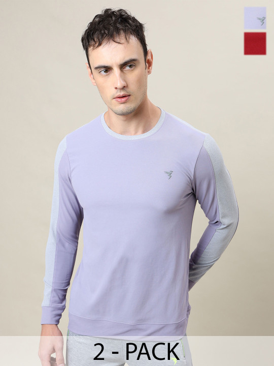 Technosport Men Pack of 2 Colourblocked Antimicrobial Slim Fit Casual T-shirt
