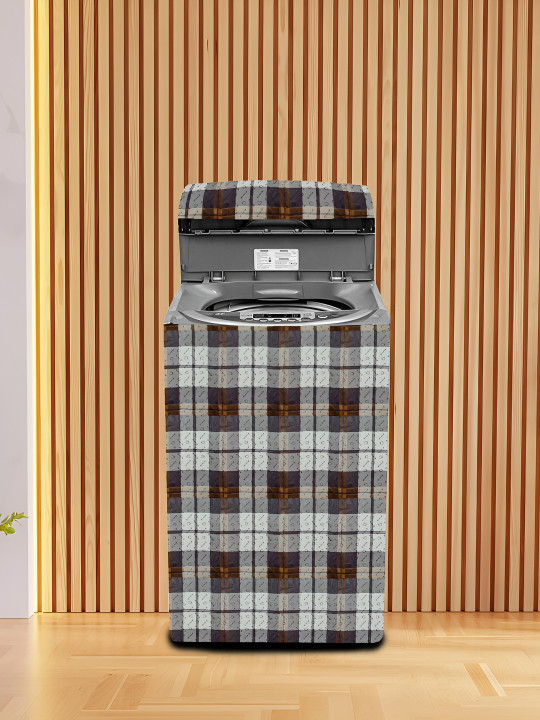 KANUSHI INDUSTRIES Brown & Grey Printed Top Load Fully Automatic Washing Machine Cover