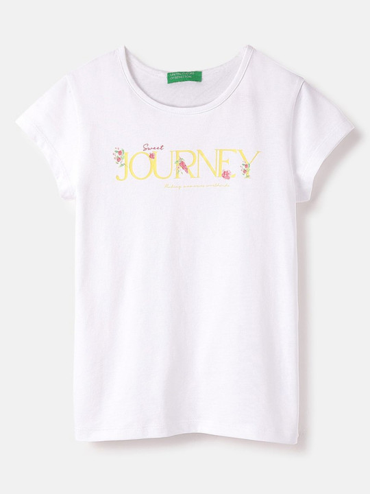 United Colors of Benetton Girls Typography Printed Round Neck Pure Cotton T-shirt