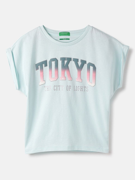 United Colors of Benetton Girls Typography Printed Round Neck Pure Cotton T-shirt
