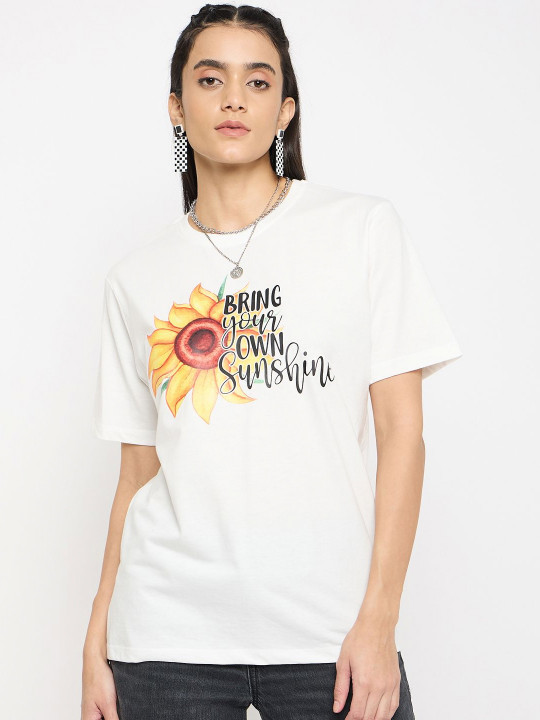 Mast & Harbour Women Typography Printed Round Neck Pure Cotton T-shirt