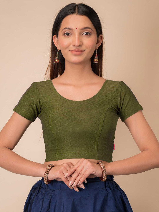 Bindigasm's Advi Self Designed Texture Cotton Stretchable Slip On Saree Blouse