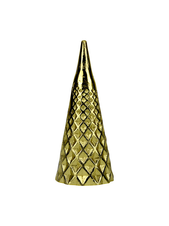 Hind Decor Christmas Cone Gold Metal Metallic Living Room Small Showpiece - 8.3 Inches