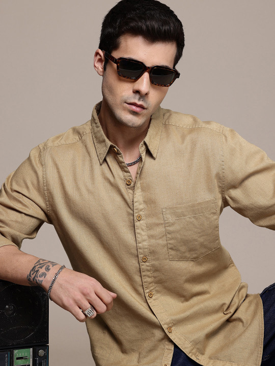 Roadster The Life Co. Regular Fit Cotton Linen Casual Shirt