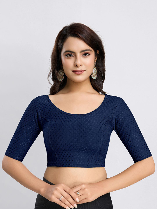 Trendmalls Woven Design Round Neck Saree Blouse