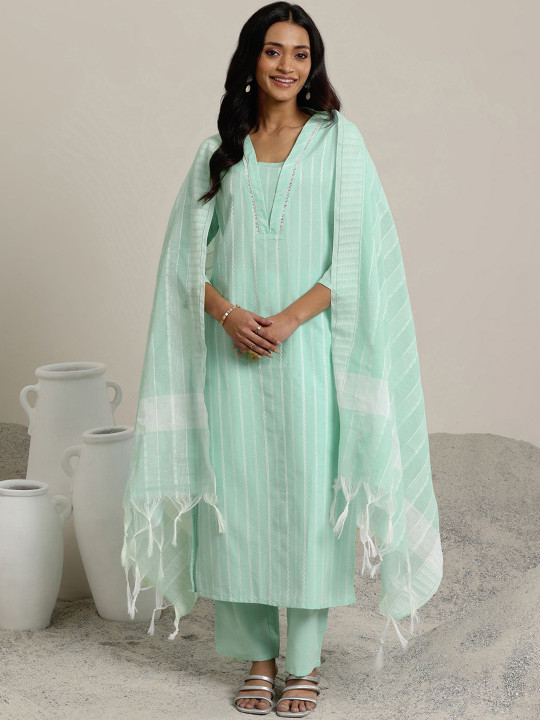 Libas Women Regular Thread Work Kurta with Trousers & With Dupatta