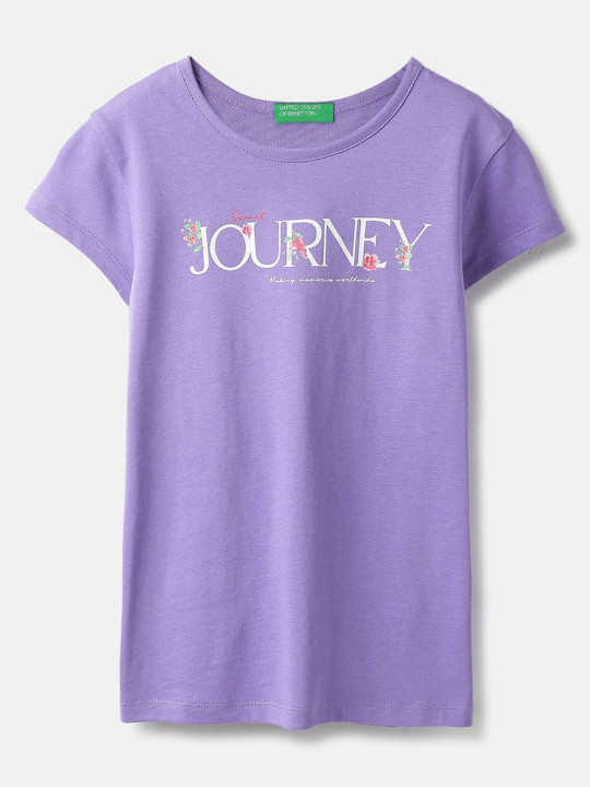 United Colors Of Benetton Girls Typography Printed Round Neck Pure Cotton T-shirt