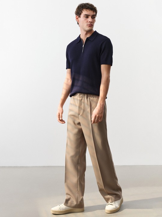Slim Fit Rib-knit Polo Shirt deal from myntra