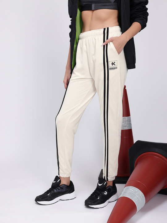 HRX by Hrithik Roshan Women Striped Mid-Rise Lifestyle Joggers