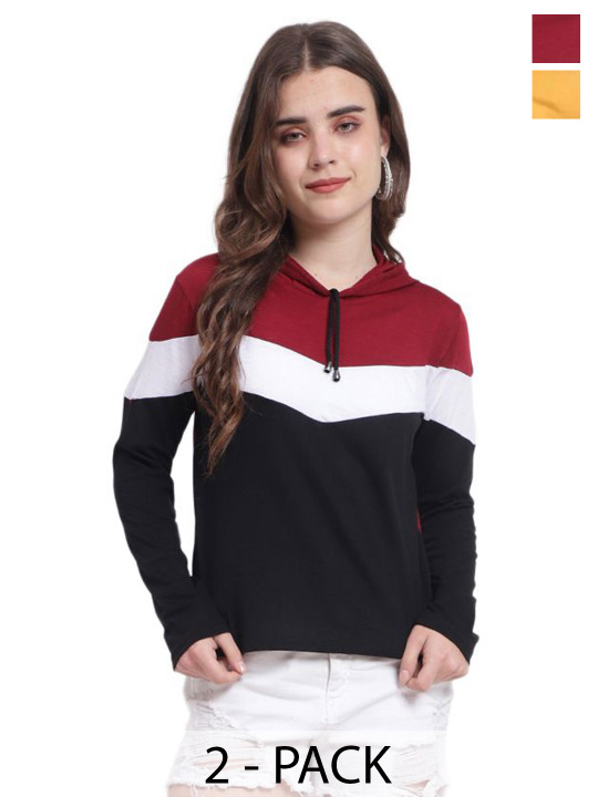DEEPMAYRA COLLECTION Women 2 Colourblocked V-Neck T-shirt