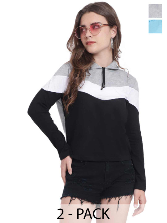 DEEPMAYRA COLLECTION Women 2 Colourblocked V-Neck T-shirt