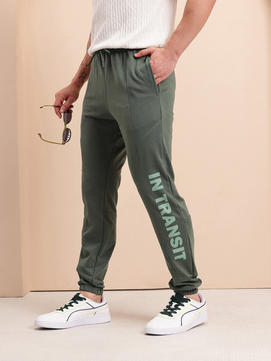 Mast & Harbour Men Typography Printed Mid-Rise Relaxed Fit Joggers