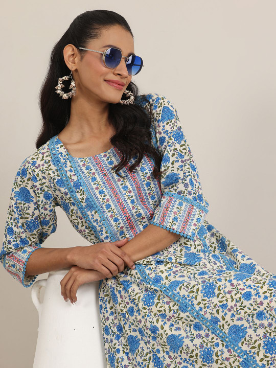 Libas Women Floral Printed Paneled Gotta Patti Kurta with Palazzos