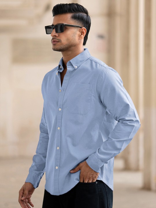 Men Button-Down Collar Solid Cotton Casual Shirt deal from myntra