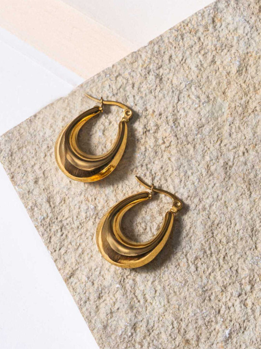 ZAISHA 18k Gold-Plated Contemporary Shaped Show Stopper Bali Hoop Earrings