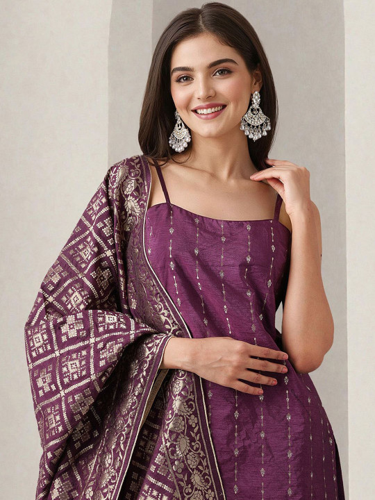 Ishin Women Ethnic Motifs Printed Regular Sequinned Kurta with Trousers & With Dupatta