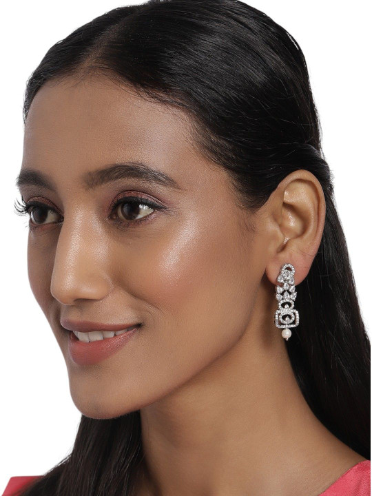 House of Pataudi American Diamond Studded Contemporary Drop Earrings