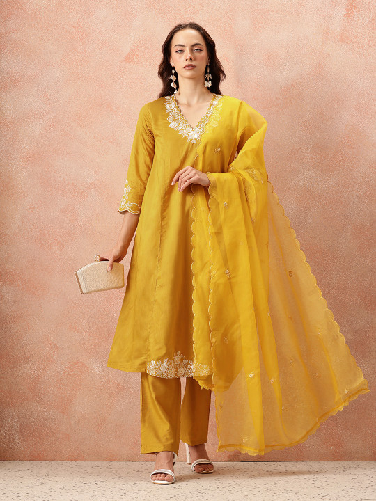 all about you Thread Work Kurta With Trousers & Dupatta