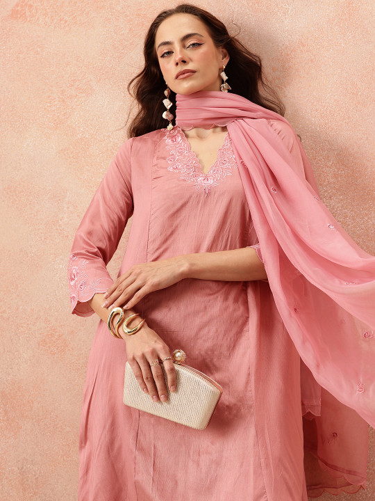 all about you Thread Work Kurta With Trousers & Dupatta