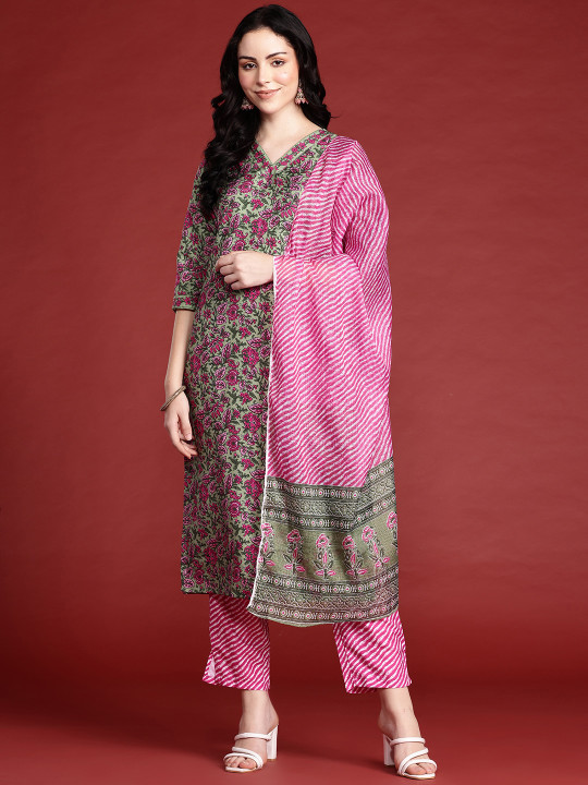 Anouk X fwd Women Floral Printed Kurta with Trousers & Dupatta