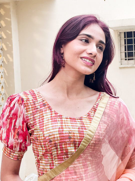 Bindigasm's Advi Puff Sleeves Stretchable Slip On Saree Blouse