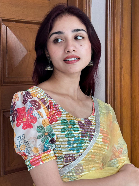 Bindigasm's Advi Women Printed Puff Sleeves Stretchable Slip-On Blouse